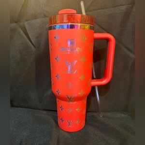 New Stanley 40oz Laser LEngravedV Red Tumbler with Straw and Box
